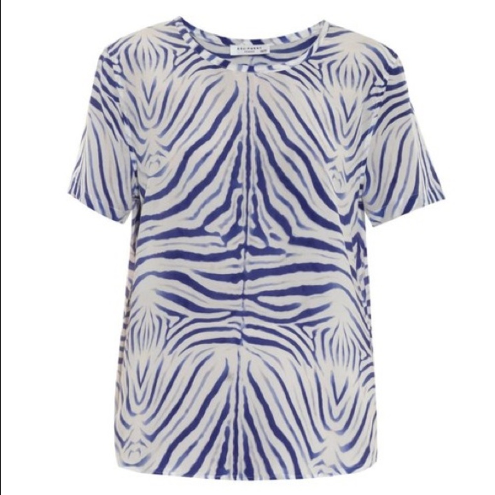 Equipment Blue/White Silk Zebra Top